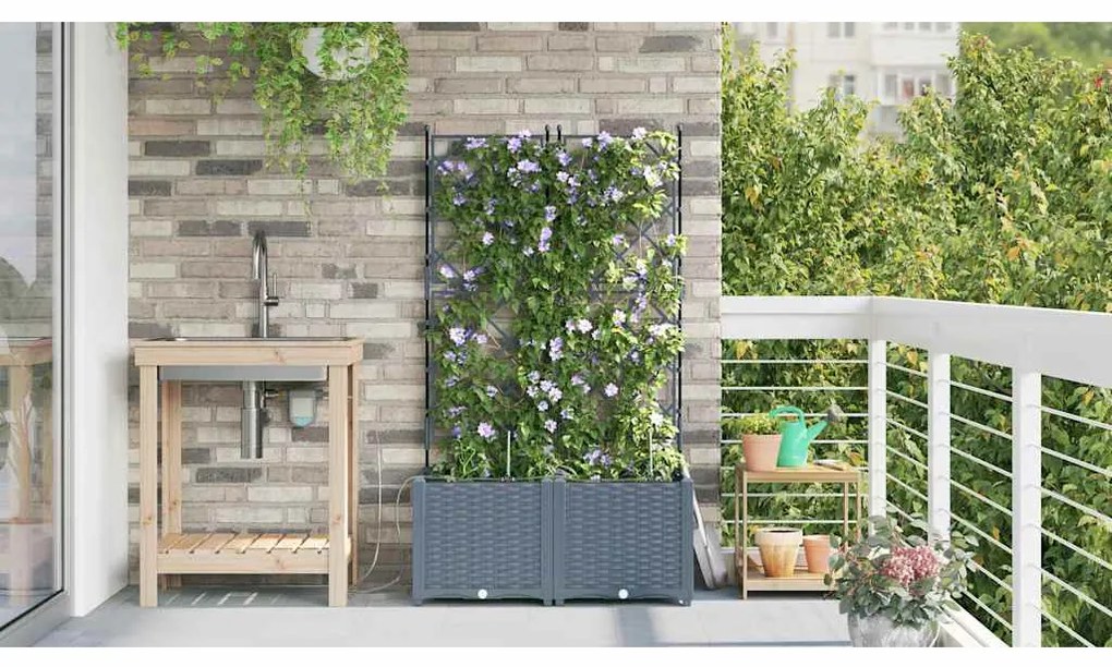 vidaXL Ζαρντινιέρες κήπου Ανοιχτό γκρι 80 x 40 x 142 cm Ατσάλι