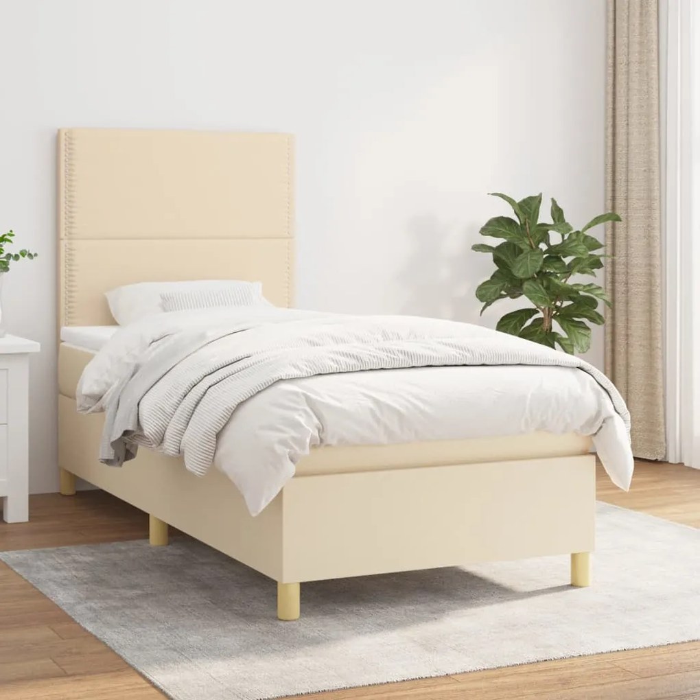 Κρεβάτι Boxspring με Στρώμα Κρεμ 80 x 200 εκ. Υφασμάτινο - Κρεμ