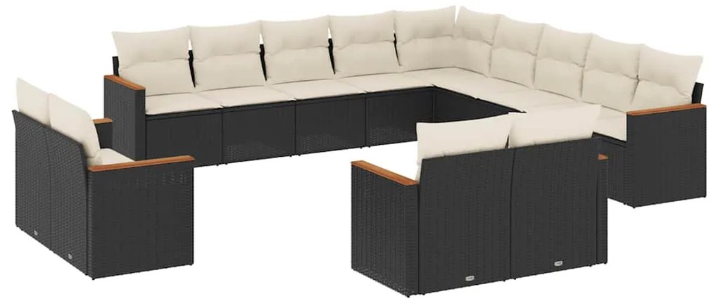 vidaXL Σαλόνι Κήπου 13 τεμ. Μαύρο από Συνθ. Ρατάν με Μαξιλάρια