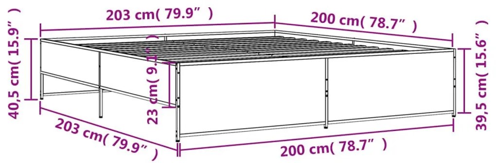 Πλαίσιο Κρεβατιού Sonoma Δρυς 200x200 εκ. Επεξ. Ξύλο &amp; Μέταλλο - Καφέ