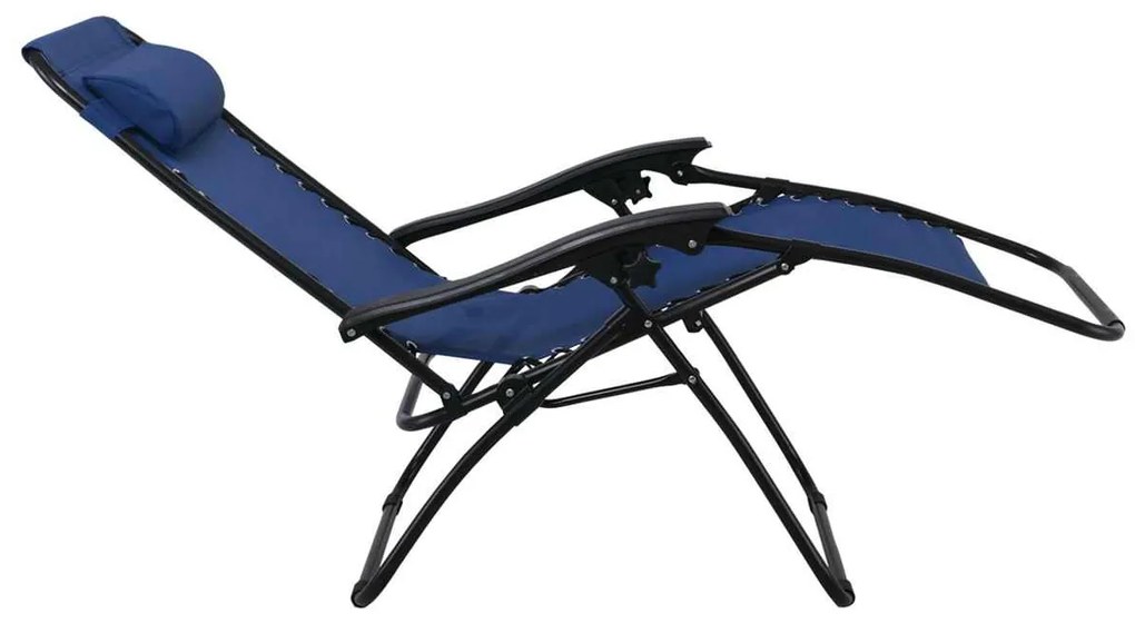 SUPER RELAX Πολυθρόνα με Υποπόδιο, Μέταλλο Βαφή Ανθρακί, Textilene Μπλε 165x65x112cm (Σετ 2 ΤΕΜ)