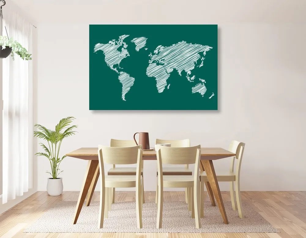 Εικόνα στον παγκόσμιο χάρτη που εκκολάπτεται από φελλό σε πράσινο φόντο - 90x60  arrow