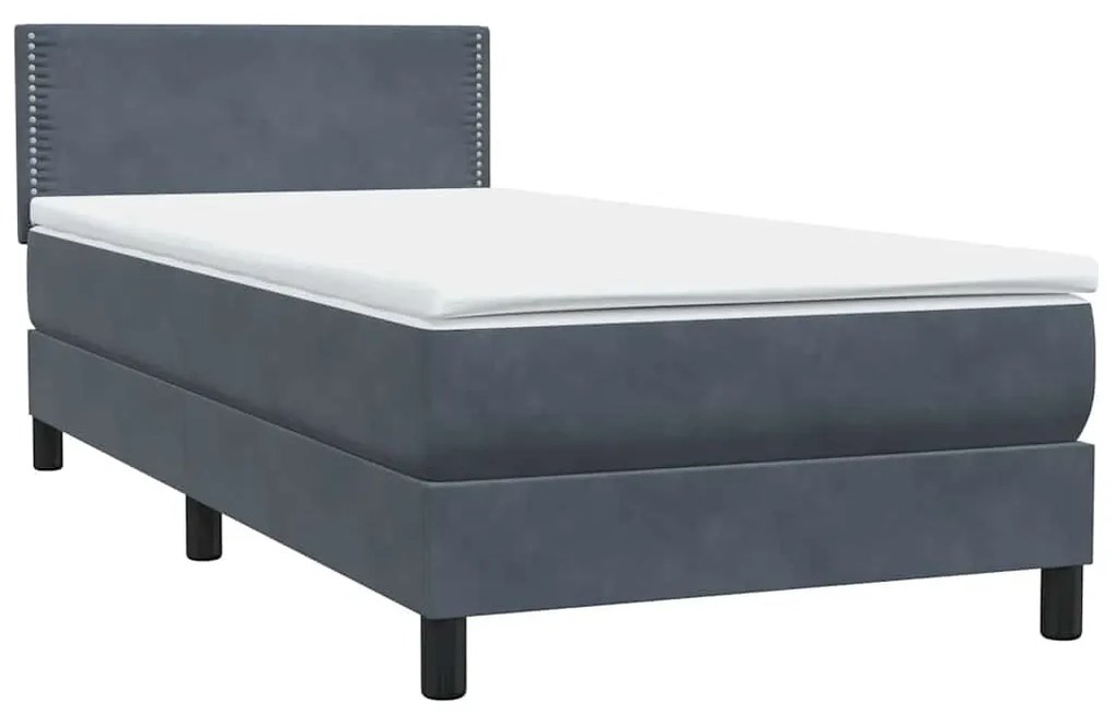 vidaXL Κρεβάτι Boxspring με Στρώμα Σκούρο Γκρι 90x220 εκ. Βελούδινο