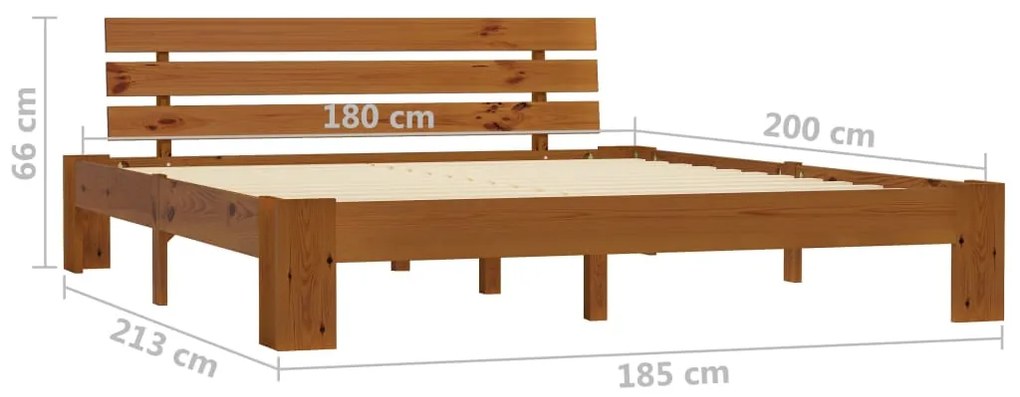 Πλαίσιο Κρεβατιού Καφέ Μελί 180 x 200 εκ. από Μασίφ Ξύλο Πεύκου - Καφέ