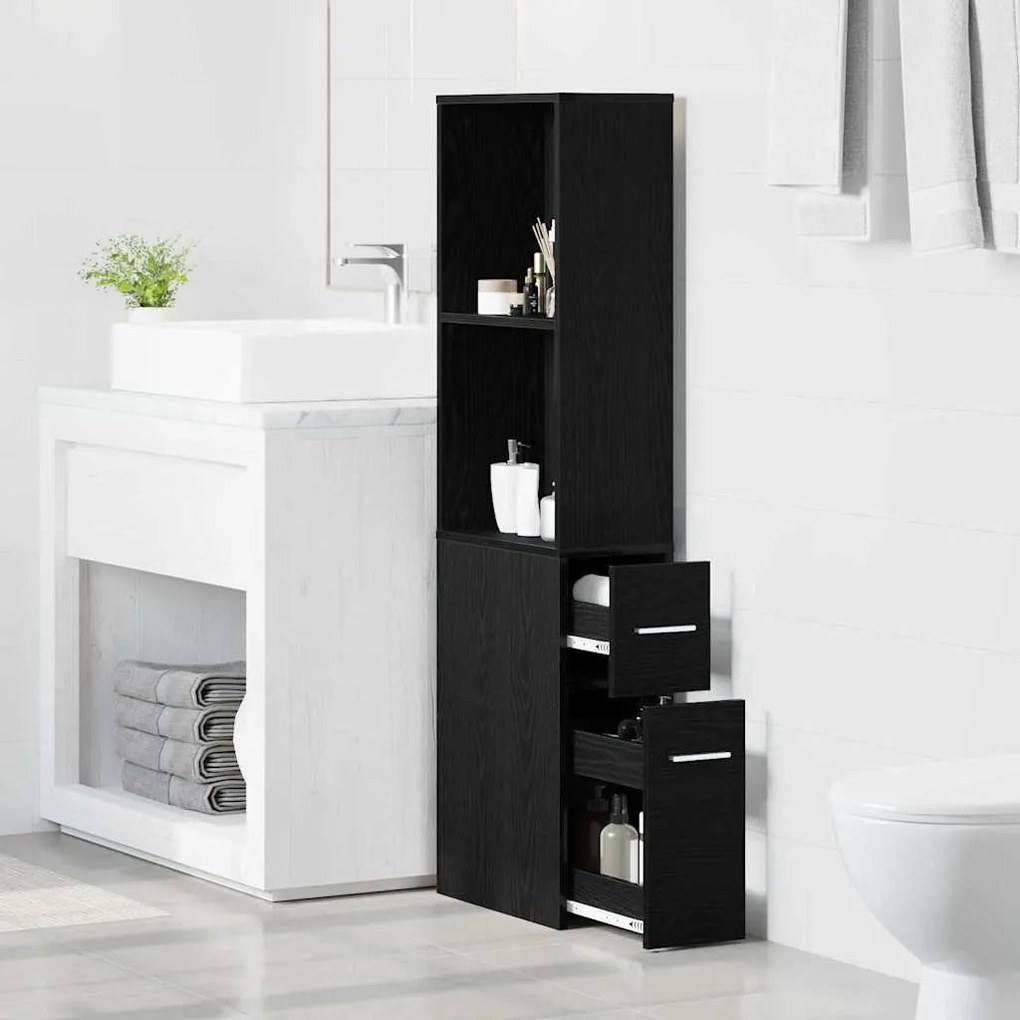 vidaXL Στενός ντουλάπι μπάνιου Μαύρη δρυς 22 x 41 x 135 εκ