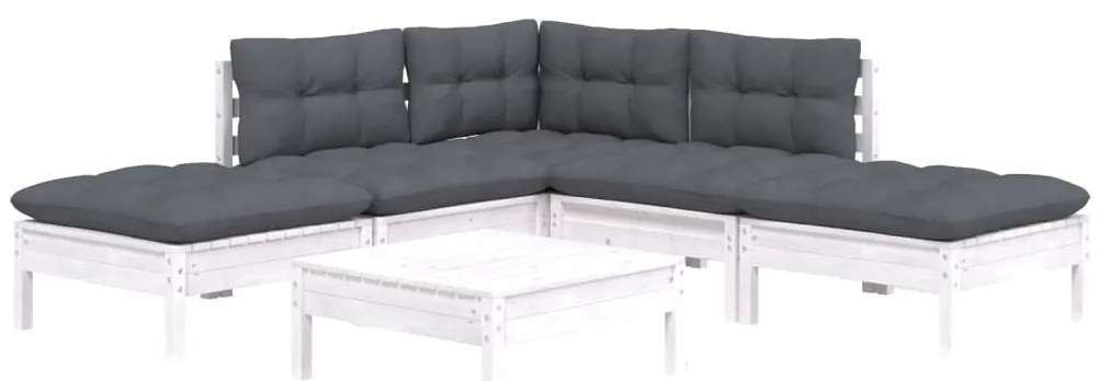 vidaXL Σαλόνι Κήπου Σετ 6 Τεμαχίων Λευκό από Ξύλο Πεύκου με Μαξιλάρια