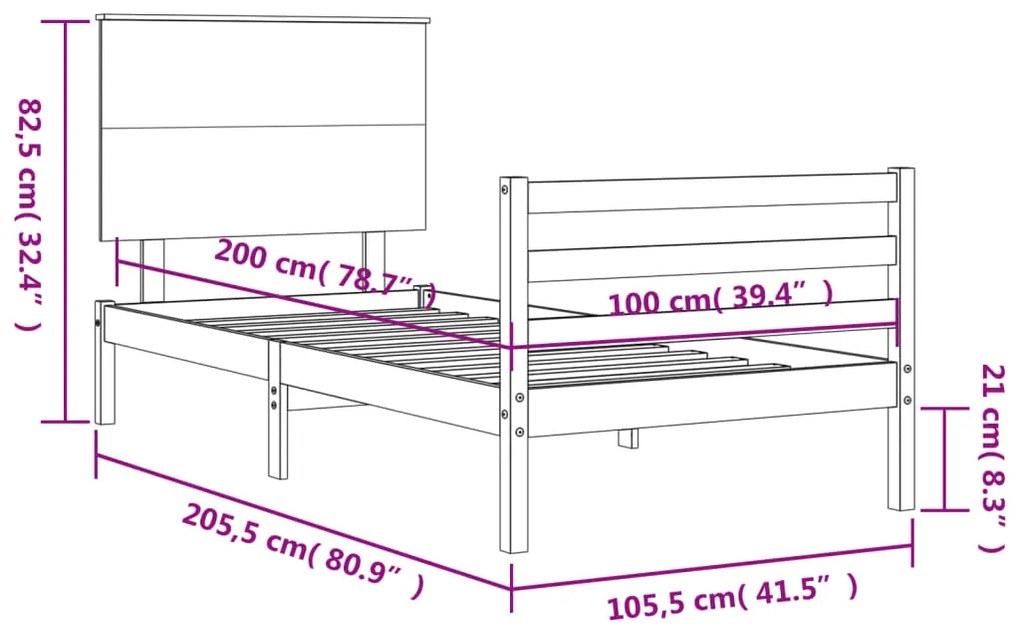 Πλαίσιο Κρεβατιού με Κεφαλάρι Λευκό 100x200 εκ. Μασίφ Ξύλο - Λευκό