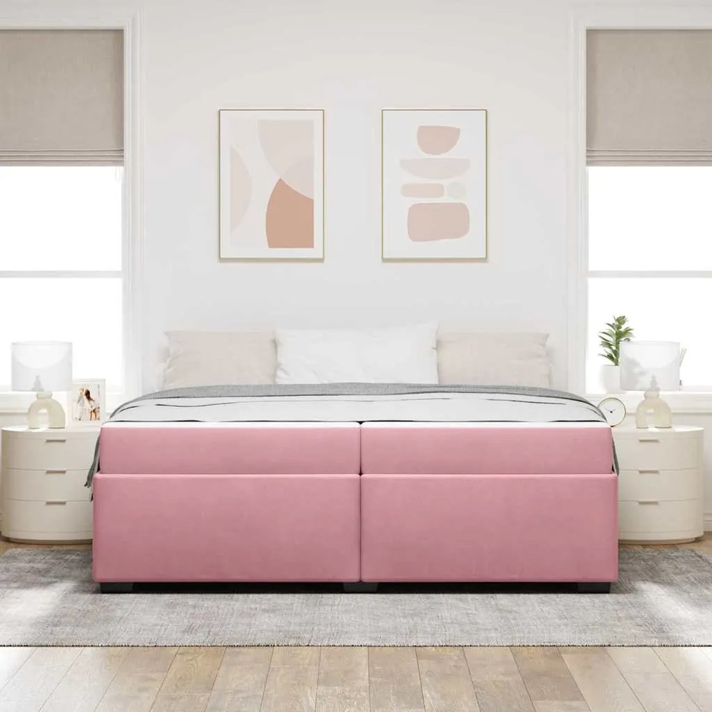 vidaXL Σκελετός Κρεβατιού με στρώμα Ροζ 200 x 200 cm Βελούδο