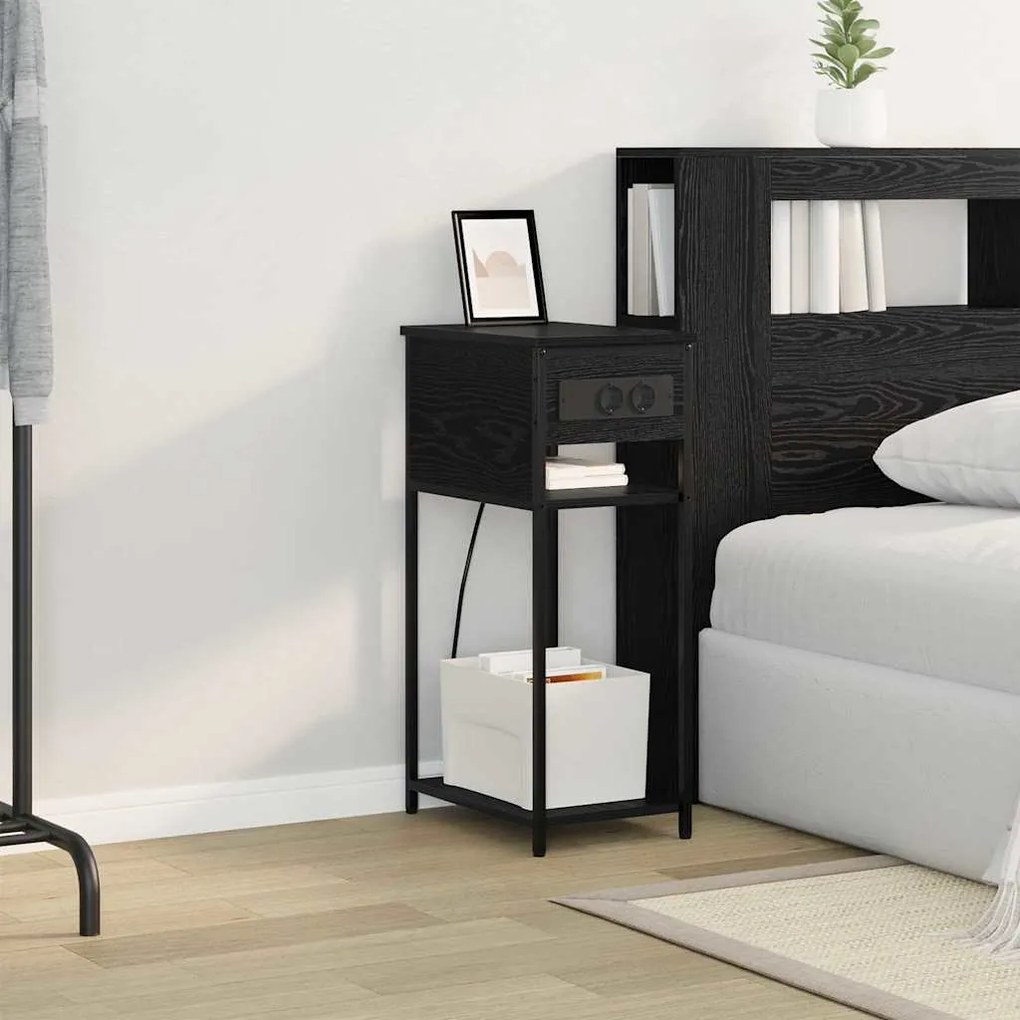 vidaXL Κομοδίνο Μαύρη δρυς 41 x 28 x 76 εκ. Επεξεργασμένο ξύλο