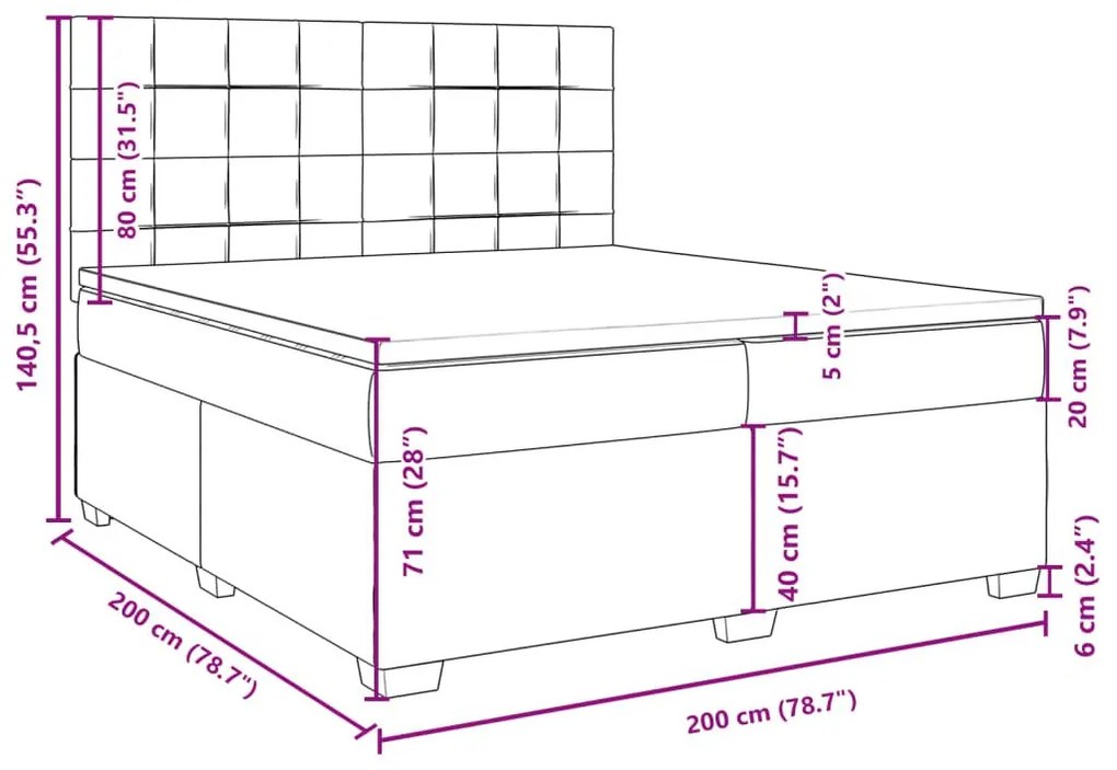 Κρεβάτι Boxspring με Στρώμα Σκούρο Γκρι 200x200 εκ. Βελούδινο - Γκρι