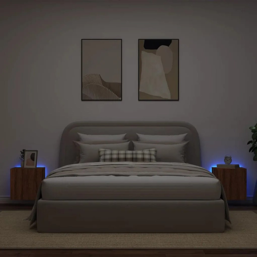 vidaXL Έπιπλα Τοίχου Τηλεόρασης LED 2 Τεμ. Καφέ Δρυς 40,5x35x40εκ.