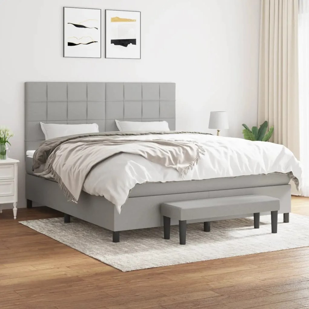 Κρεβάτι Boxspring με Στρώμα Ανοιχτό Γκρι 180x200 εκ. Υφασμάτινο - Γκρι