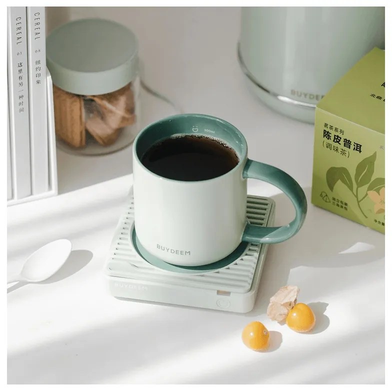 Κεραμικό φλιτζάνι τσαγιού και καφέ Buydeem CD1018-CG, 350 ml, Επίπεδος πάτος, Εσωτερική κλίμακα μέτρησης, Κεραμικό υψηλής θερμοκρασίας, Πράσινο