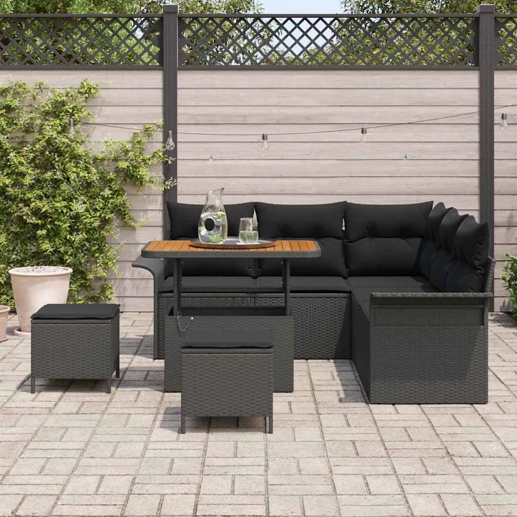 vidaXL Σετ Καναπέ Κήπου Ρυθμιζόμενο ύψος 8 pcs Μαύρο συνθετικό ρατάν