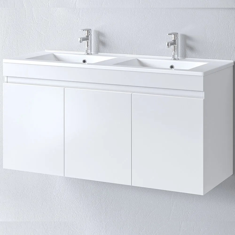 Έπιπλο Μπάνιου Πάγκος Με Διπλό Νιπτήρα Omega 120 S3BOM120GL0D 120*46*60cm White Πορσελάνη,Μελαμίνη