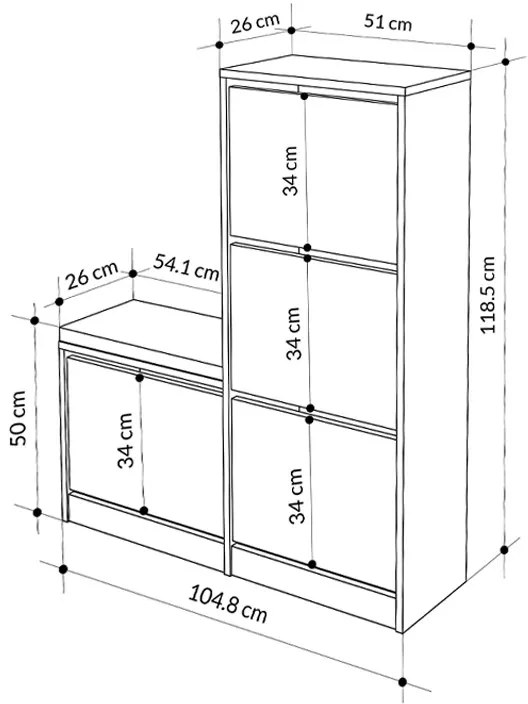 Παπουτσοθήκη μελαμίνης Dude Megapap χρώμα μαύρο 104,8x26x118,5εκ. - GP037-0188,5