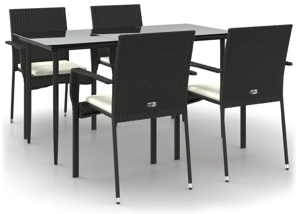 vidaXL Σετ Τραπεζαρίας Κήπου 5 Τεμαχίων Μαύρο Συνθ. Ρατάν με Μαξιλάρια