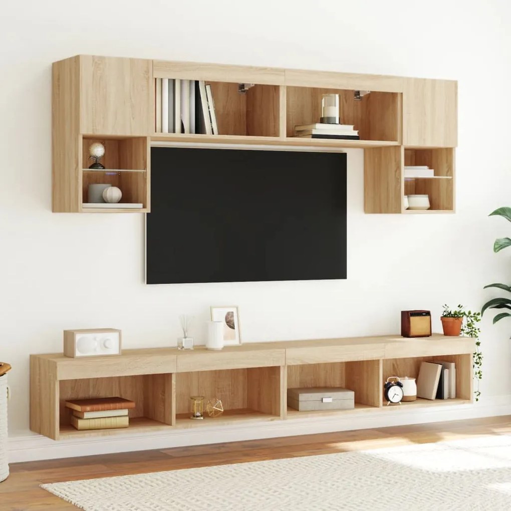 vidaXL Έπιπλο Τηλεόρασης με LED Sonoma Δρυς 240 x 35 x 40 εκ.
