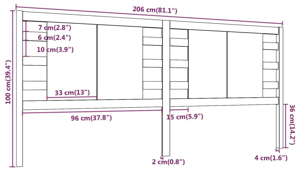 vidaXL Κεφαλάρι Κρεβατιού 206 x 4 x 100 εκ. από Μασίφ Ξύλο Πεύκου