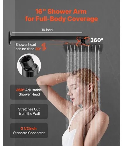 VEVOR Shower Faucet Set 8&quot; Square Rain Shower Head and Hand Set Matte Black