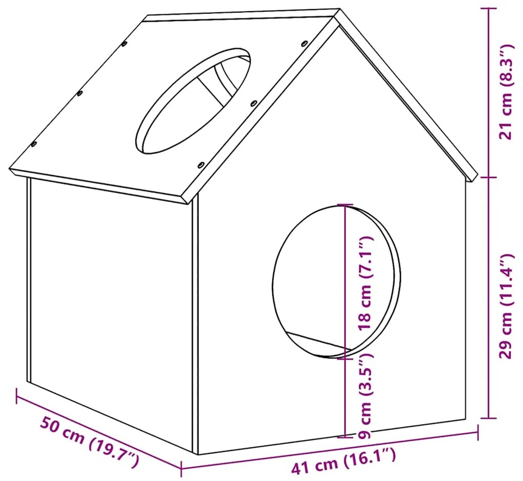 vidaXL σπιτάκι για γάτες λευκό 41x50x50 cm από μασίφ ξύλο πεύκο