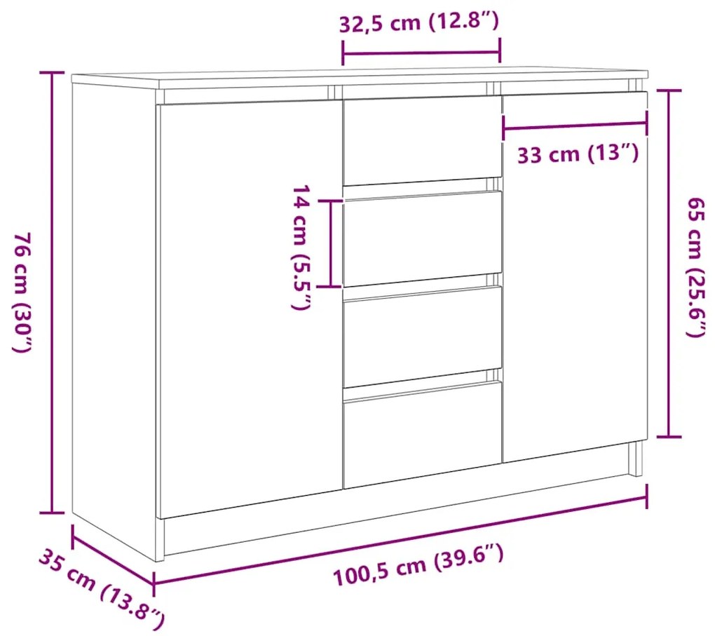 Συρταριέρα με Συρτάρια Γκρι Sonoma 100,5x35x76 εκ. Επεξ. Ξύλο - Γκρι