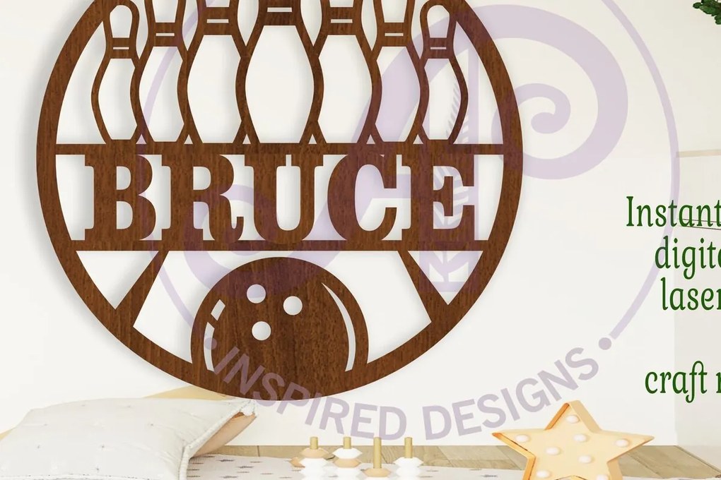 Σετ των 3 Intra απο ξύλο plywood 3mm-4mm πάχος Σήμα ονόματος  με θέμα το μπόουλινγκ Δίασταση 6x6 cm INTRAFABR-106972196