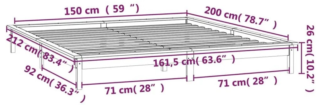 Πλαίσιο Κρεβατιού με LED 150 x 200 εκ. King Size Μασίφ Ξύλο - Καφέ