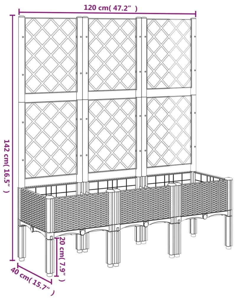 Ζαρντινιέρα Κήπου με Καφασωτό Μπλε Γκρι 120x40x142 εκ. από PP 367926