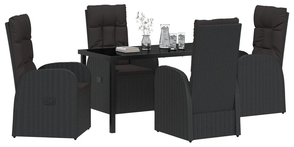 vidaXL Ανακλινόμενες Καρέκλες Κήπου 5 pcs Μαύρο 140 x 70 x 73 cm