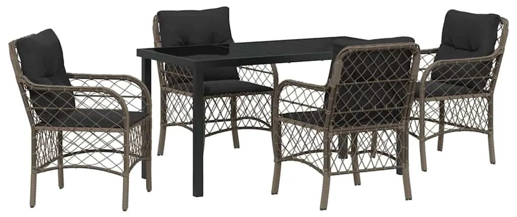 vidaXL Σέτ φαγητού για κήπο με μαξιλάρι 5 pcs Γκρι Πολυ ράταν