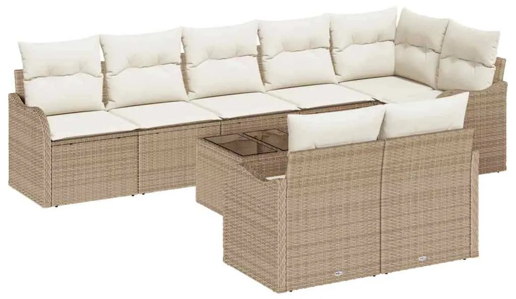 vidaXL Σετ Καναπέ Κήπου με μαξιλάρι 9 pcs Μπεζ Πολυ ράταν