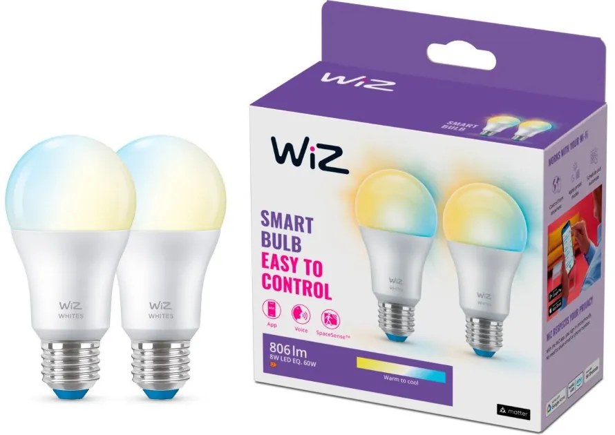 Έξυπνη Λάμπα 2xE27 60W A60 LED Λευκό Σετ 3CCT Dimmable 929003781942 Wiz-929003781942-Λευκό 929003781942