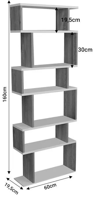 Βιβλιοθήκη Iolmi ανθρακί-oak μελαμίνης 60x19.5x160εκ