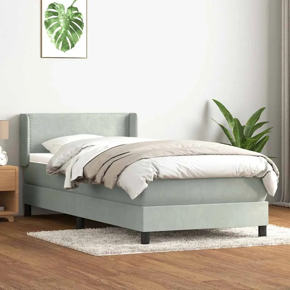 vidaXL Κρεβάτι Boxspring με Στρώμα Ανοιχτό Γκρι 100x210 εκ. Βελούδινο