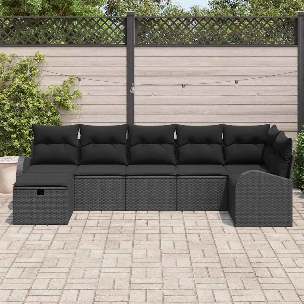 vidaXL Σετ Καναπέ Κήπου 7 pcs Μαύρο 289 x 124 x 85 εκ. Πολυ ράταν