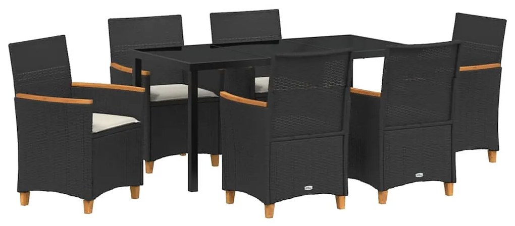 vidaXL Σέτ φαγητού για κήπο 7 pcs Μαύρο συνθετικό ρατάν