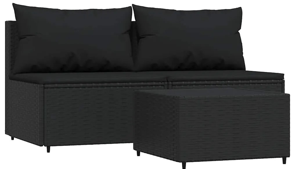 vidaXL Σαλόνι Κήπου Σετ 3 Τεμαχίων Μαύρο Συνθετικό Ρατάν με Μαξιλάρια