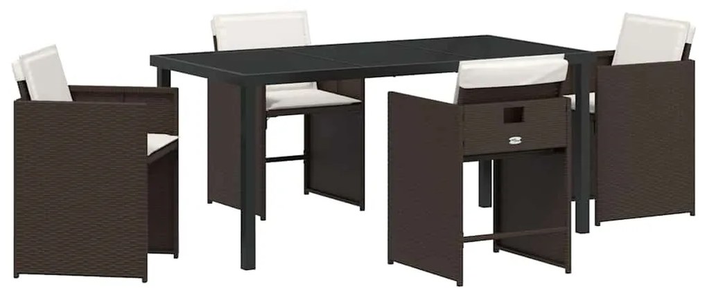 vidaXL Σέτ φαγητού για κήπο με μαξιλάρι 5 pcs Καφέ συνθετικό ρατάν