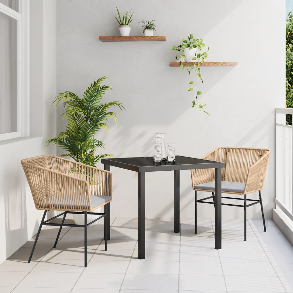 vidaXL Σετ Εξωτερικής Τραπεζαρίας 3 Τεμαχίων με Μαξιλάρια Καφέ Πολυ Ρατάν