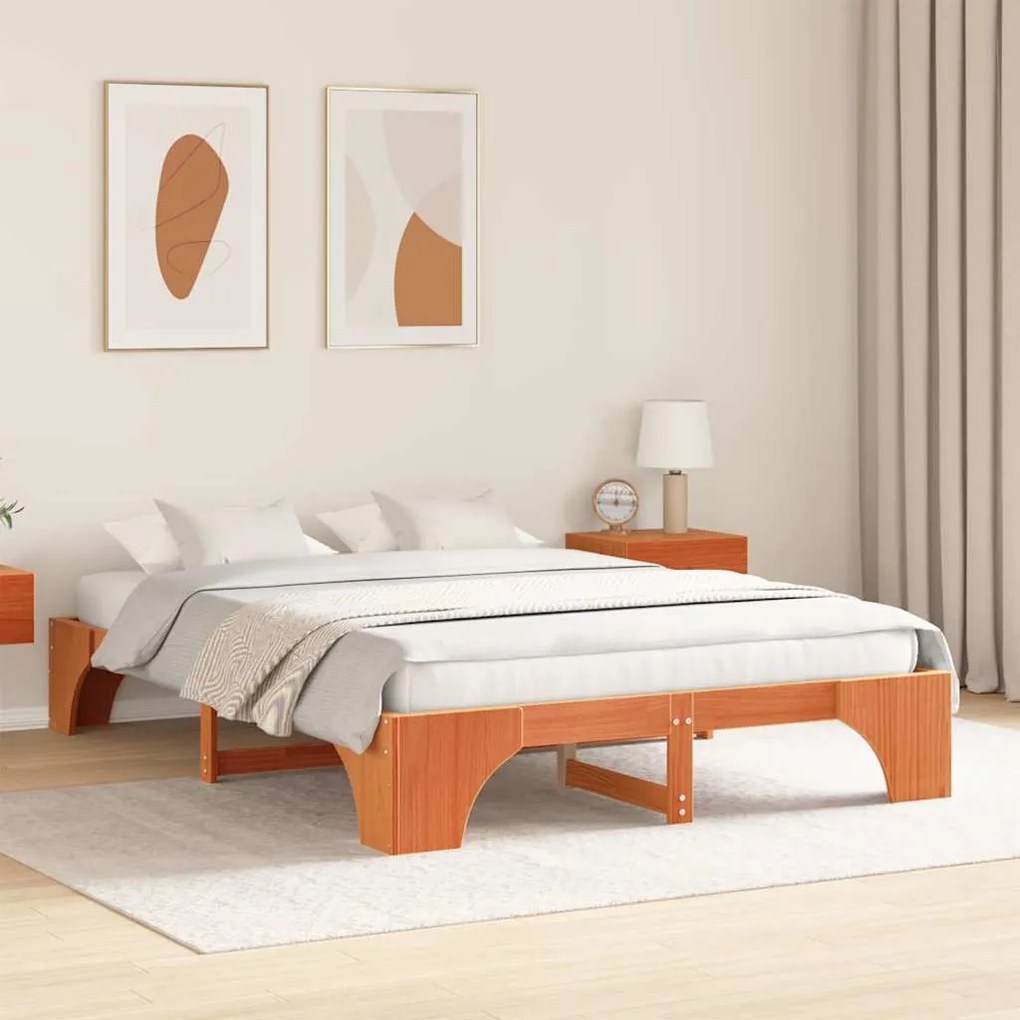 vidaXL Σκελετός Κρεβατιού Καφέ κεριού 140 x 200 cm Μασίφ ξύλο πεύκου