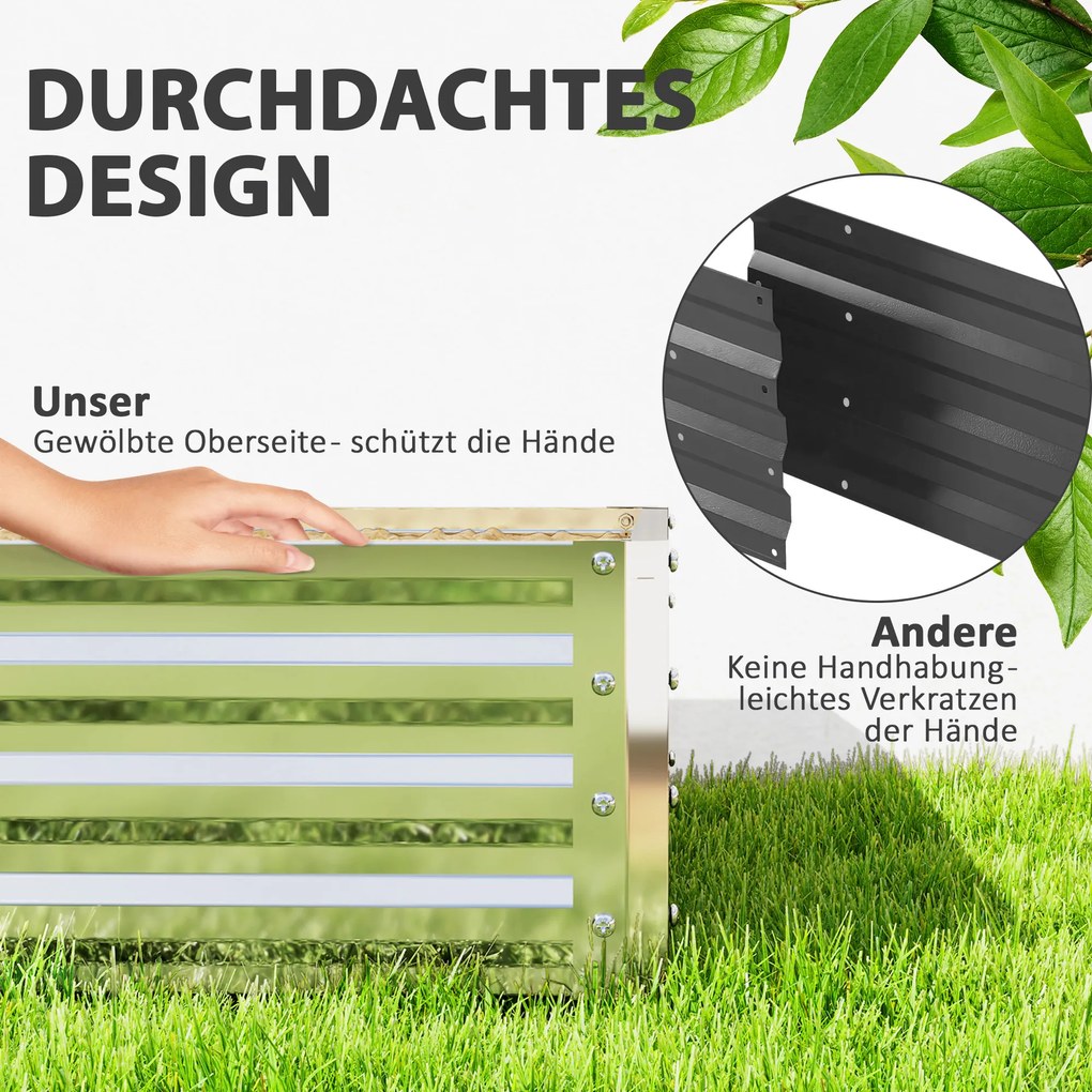 Παρτέρι κήπου Outsunny, γλάστρα με ατσάλινο περίβλημα, Ασημί, 120 x 120 x 30 cm