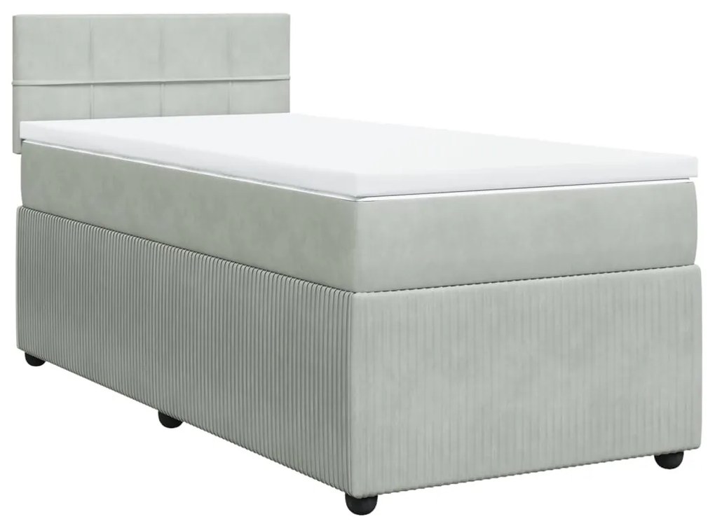 vidaXL Κρεβάτι Boxspring με Στρώμα Ανοιχτό Γκρι 90x190 εκ. Βελούδινο