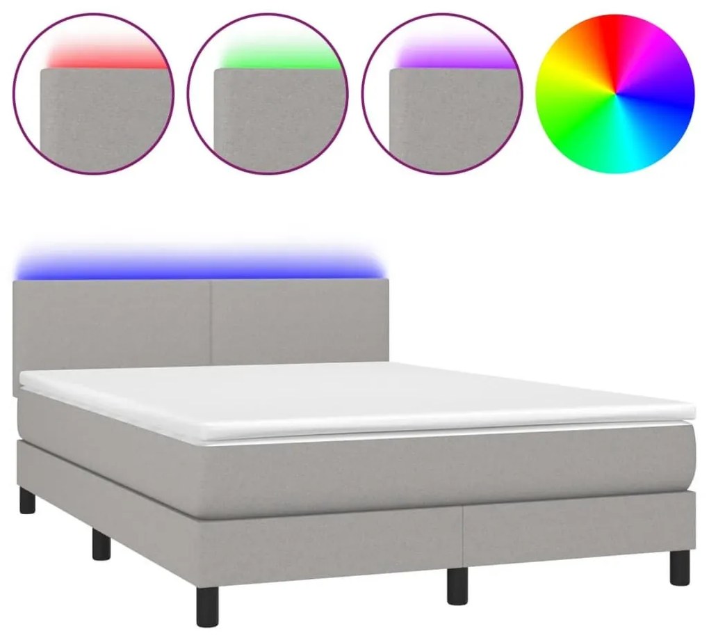 Κρεβάτι Boxspring με Στρώμα &amp; LED Αν.Γκρι 140x190εκ. Υφασμάτινο - Γκρι