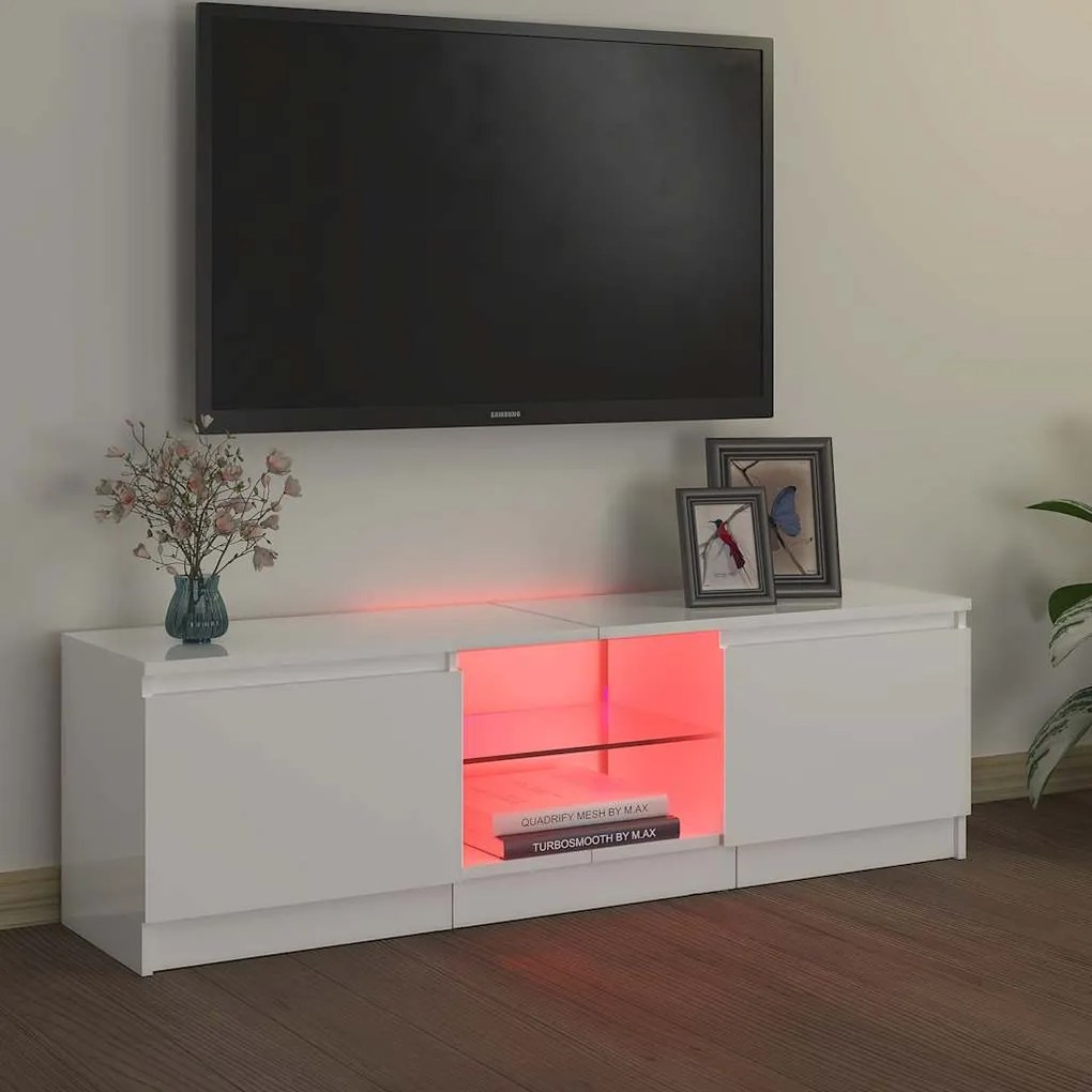 vidaXL Έπιπλο Τηλεόρασης με LED Γυαλιστερό Λευκό 120 x 30 x 36 εκ.