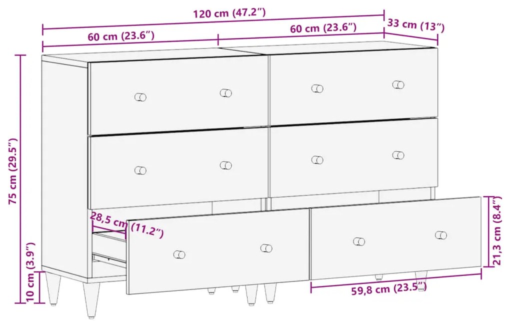 Βοηθητικά Ντουλάπια 2 Τεμ. 60x33x75 εκ. από Μασίφ Ξύλο Μάνγκο - Μαύρο