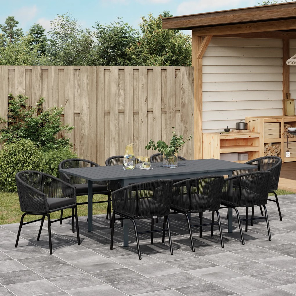 vidaXL Σετ Τραπεζαρίας Κήπου 9 pcs Μαύρο Large Μέταλλο & Πλαστικό