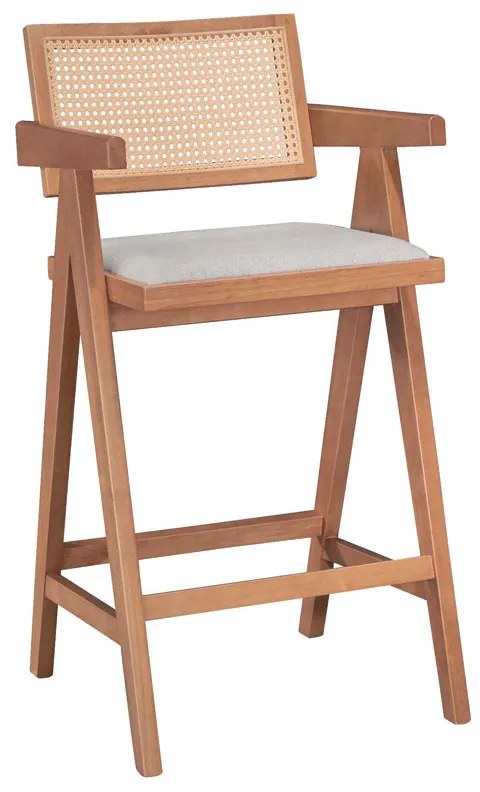 Intrahome Σκαμπό bar Winslow Intrahome ξύλο rubberwood ανοικτό καρυδί-pvc rattan φυσικό-ύφασμα γκρι | SKU: INTRAPA-358111110