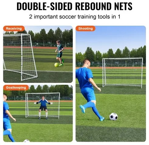 VEVOR Soccer Rebound Trainer, 8x6FT Iron Soccer Training Equipment, Sports Football Rebounder Wall with Double-Sided Rebounding Net &amp; Goal, Perfect for Backyard Practicing, Solo Training, Passing