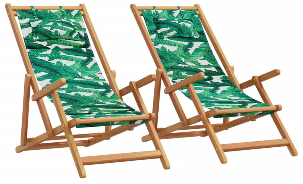 Καρέκλες Παραλίας Πτυσσόμενες 2 τεμ. Σχέδιο Ύφασμα & Μασίφ Ξύλο